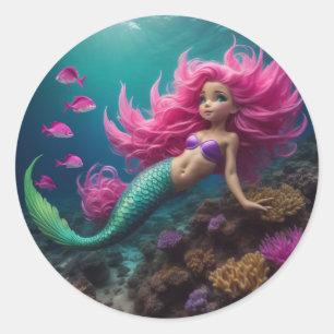 Mermaid Pink Runder Aufkleber