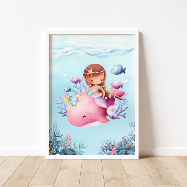 Mermaid Pink Whale Kinderzimmer Poster (Von Creator hochgeladen)