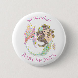 Mermaid Pink White Baby Showknopf Button