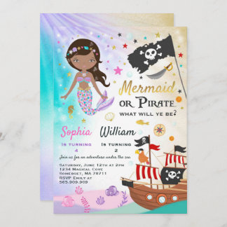 Mermaid Pirate Birthday Einladung Geschwister Part