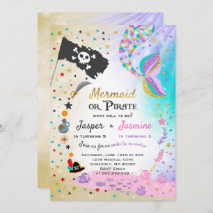 Mermaid Pirate Birthday Einladung Geschwister Part
