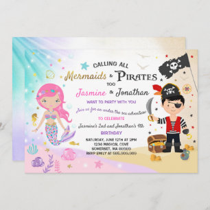 Mermaid Pirate Birthday Einladung Geschwister Part