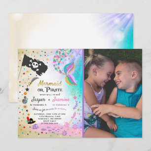 Mermaid Pirate Birthday Einladung Geschwister Part
