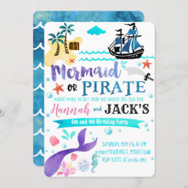 Mermaid Pirate Birthday Einladung Party Dual