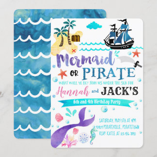 Mermaid Pirate Birthday Einladung Party Dual
