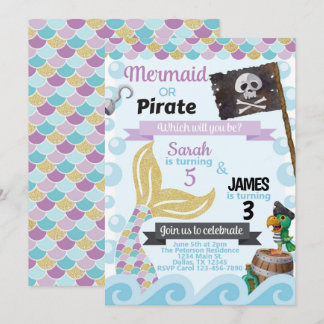 Mermaid Pirate Geburtstagsparty Einladung