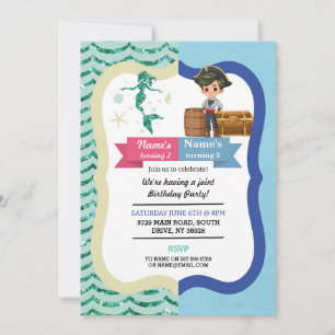 Mermaid & Pirate Joint Boy Girl Birthday Invites Einladung