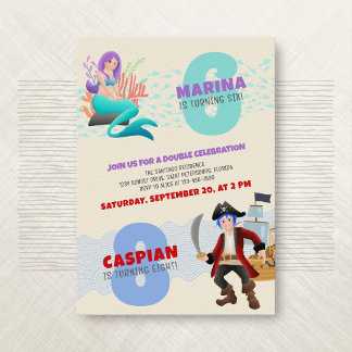 Mermaid Pirate Joint Double Birthday Einladung