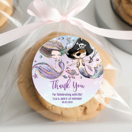 Mermaid Pirate Under Sea Joint Birthday Gefallen Runder Aufkleber