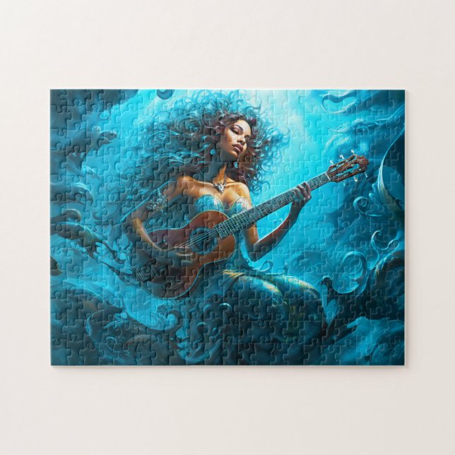 Mermaid Playing Guitar Underwater Fantasy Painting Puzzle (Horizontal)