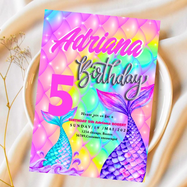 Mermaid Pool Meer Party Rosa Geburtstag hell Einladung (Von Creator hochgeladen)