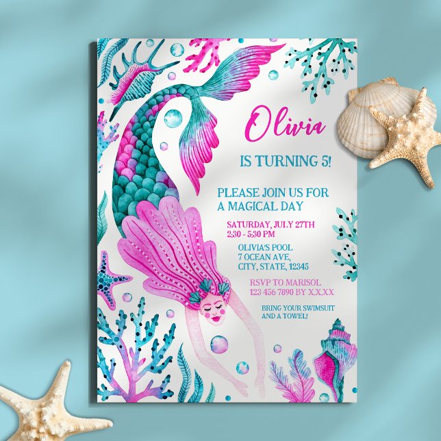 Mermaid Pool Party Girl's Birthday Party Einladung (Mermaid Pool Party Girl's Birthday Party Invitation)