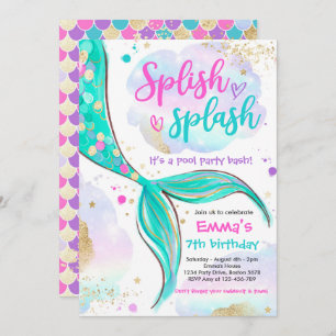 Mermaid Pool Party rosa Meerjungfrau Einladung