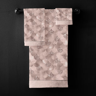 Mermaid Posh Scale Dusty Terracotta Peach Sheen Badhandtuch Set