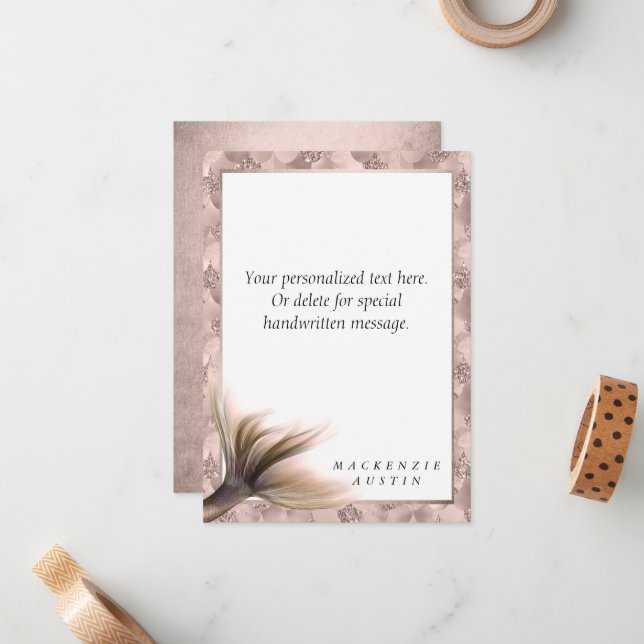 Mermaid Posh Schwanz | Dusty Terracotta Peach Cust Mitteilungskarte (Vorderseite/Rückseite Beispiel)