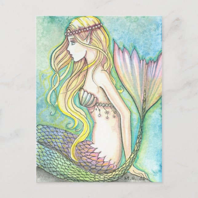 Mermaid Postcard Rainbow Schwanz von Molly Harriso Postkarte (Vorderseite)