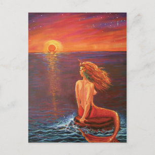 Mermaid Postcard - "Watching the Sunset" Postkarte
