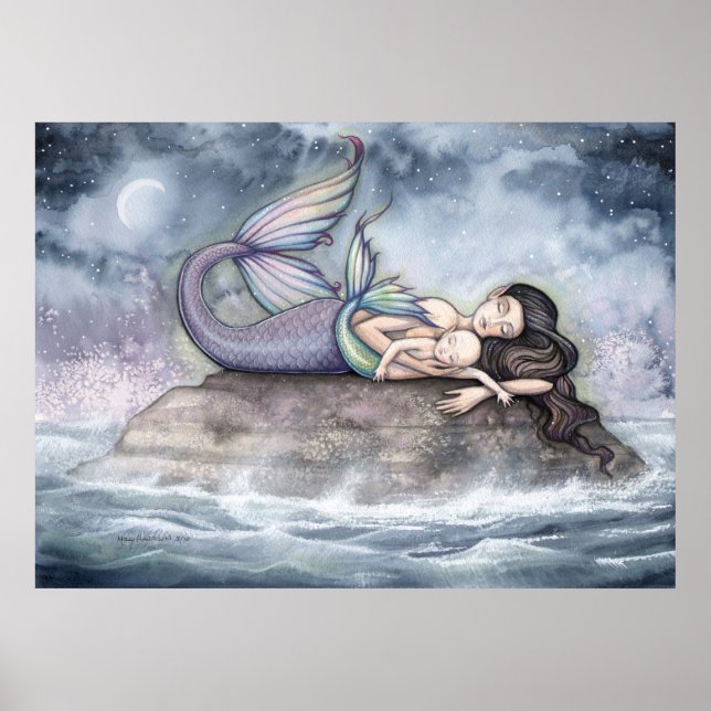 Mermaid Poster Mutter und Baby Mermaids (Vorne)