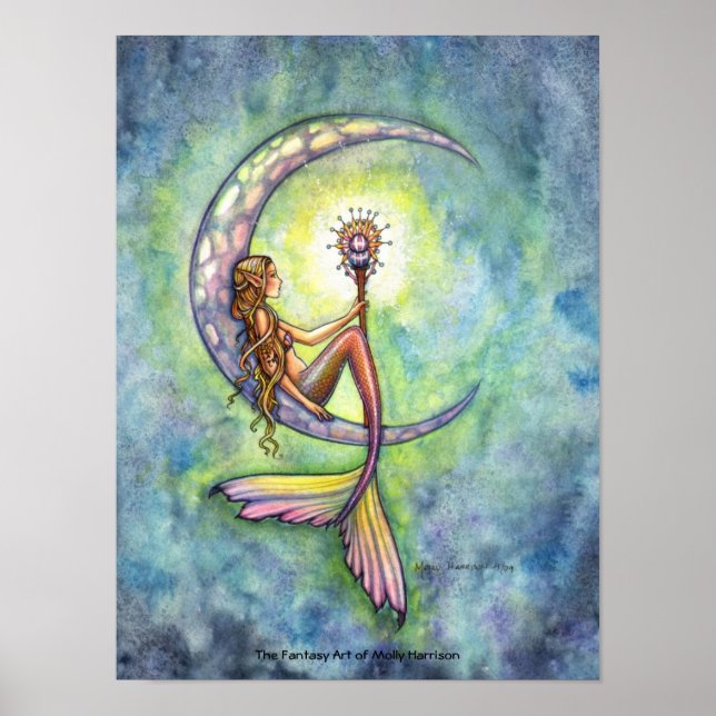 Mermaid Poster von Molly Harrison Mermaid Moon (Vorne)