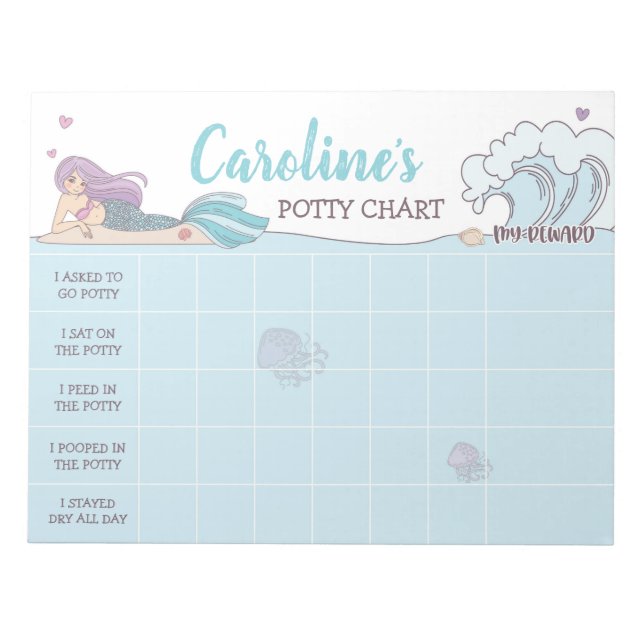 Mermaid Potty Chart Personalisiert Name & Aufgaben Notizblock (Vorderseite)