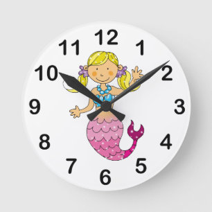 mermaid princess (blonde hair) runde wanduhr