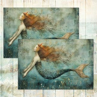 MERMAID PRINCESS DISTRESSEE GEMISCHTE MEDIENDEKOUP SEIDENPAPIER