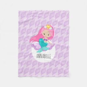 Mermaid Princess Girl Kids Niedlich Lila Seashell Fleecedecke