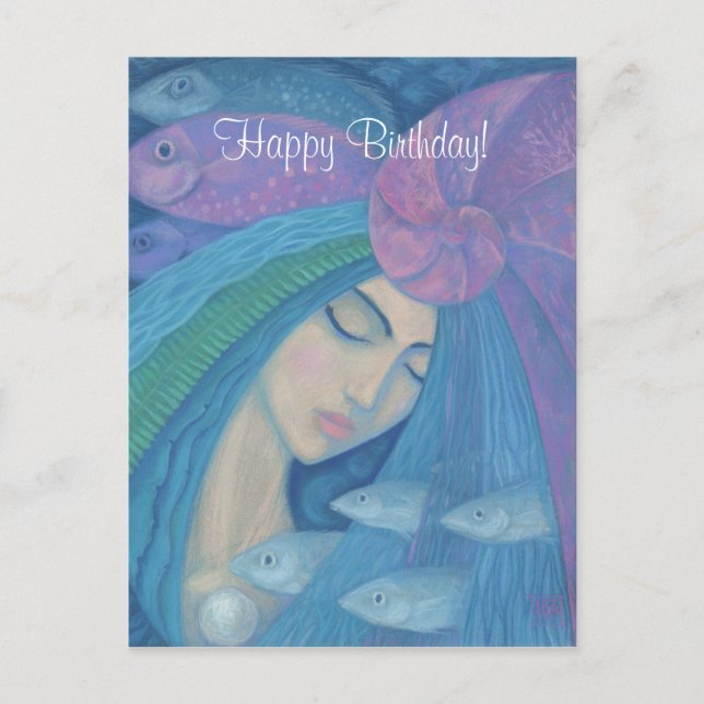 Mermaid Princess, Happy Birthday, anpassbarer Text Postkarte (Vorderseite)