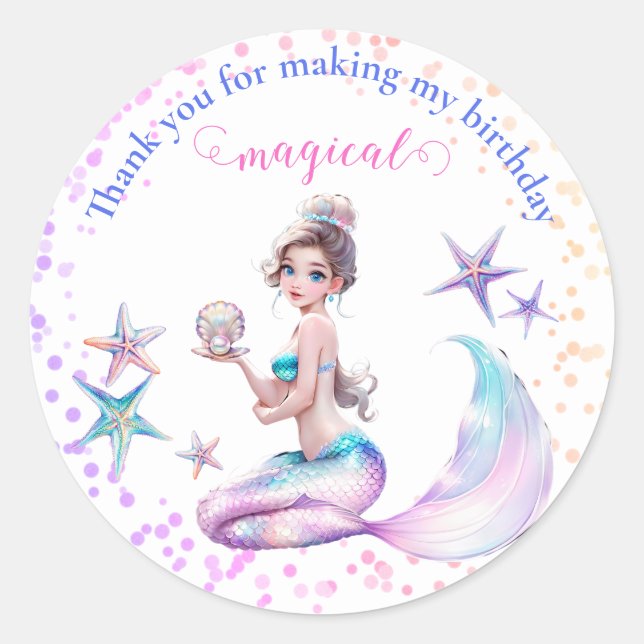 Mermaid Princess Under Sea Birthday Gefallen Runder Aufkleber (Vorderseite)