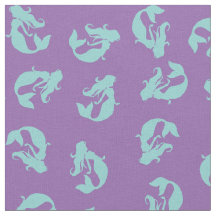Mermaid Print Fabric Aquamarin Aqua und Lila