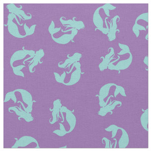 Mermaid Print Fabric Aquamarin Aqua und Lila Stoff