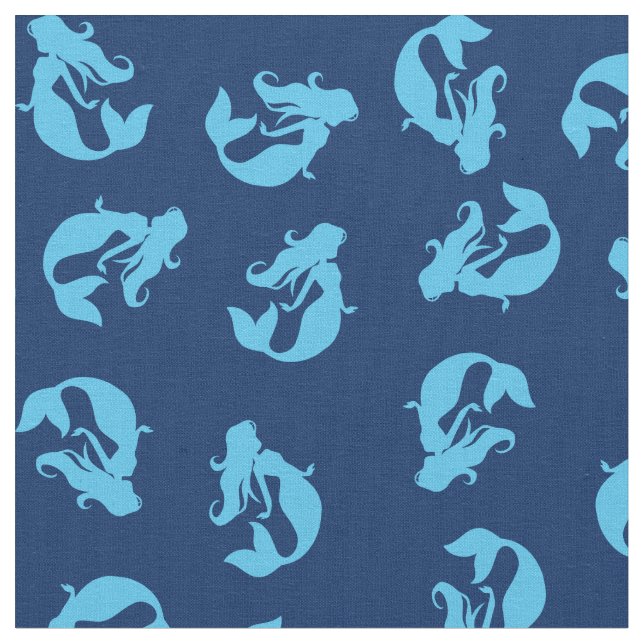 Mermaid Print Fabric Blue & Navy Stoff (Nahaufnahme)