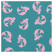 Mermaid Print Fabric Pink und Aquamarin Türkis