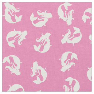 Mermaid Print Fabric Rosa und Weiß Stoff