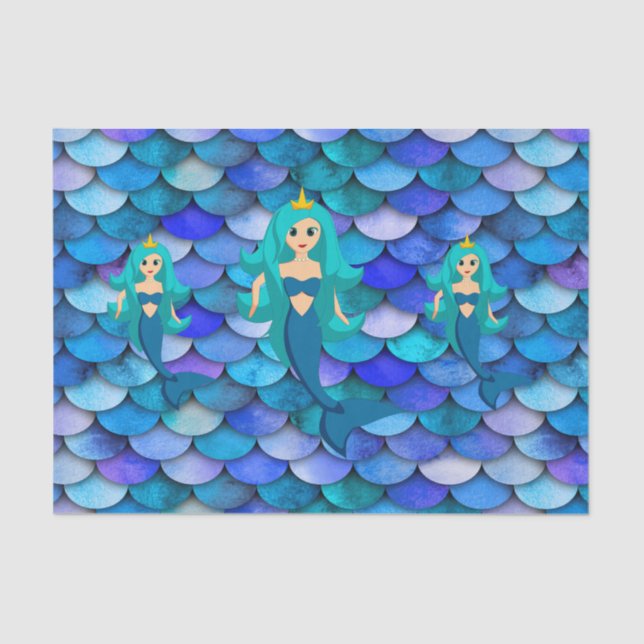 Mermaid-Prinzessinnen in blauer und lila Skala Seidenpapier (Vorderseite)