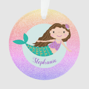 Mermaid Rainbow Glitzer Girly Personalisiert Name Ornament