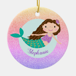 Mermaid Rainbow Glitzer Personalisiert Name Keramik Ornament