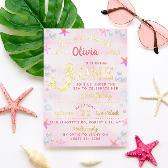 Mermaid Real Foil präsentiert 1. Geburtstag Einlad Folieneinladung (Von Creator hochgeladen)