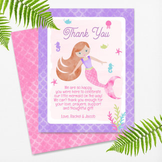 Mermaid Redhead Red Hair Watercolor Babydusche Dankeskarte