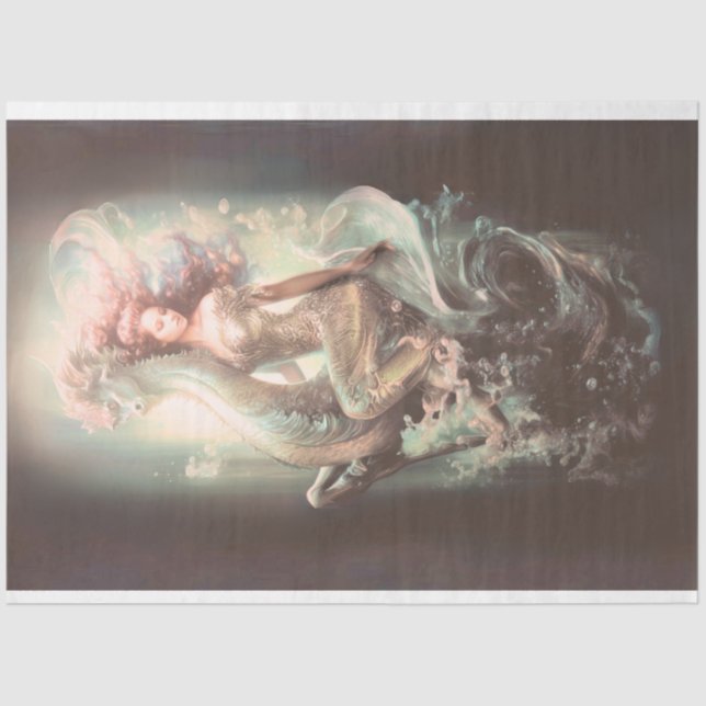 Mermaid Riding Seepferd Decoupage Seidenpapier (Vorderseite)