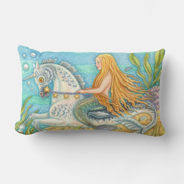 Mermaid Riding Seepferd Merhorse Unicorn PILLOW Lendenkissen (Vorderseite)