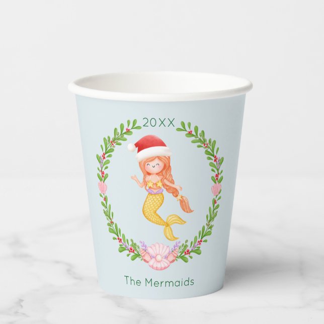 Mermaid Santa Christmas Pappbecher (Vorderseite)