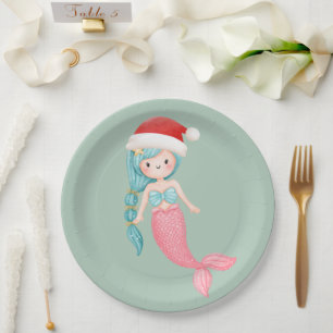 Mermaid Santa Christmas Pappteller