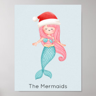 Mermaid Santa Christmas Poster