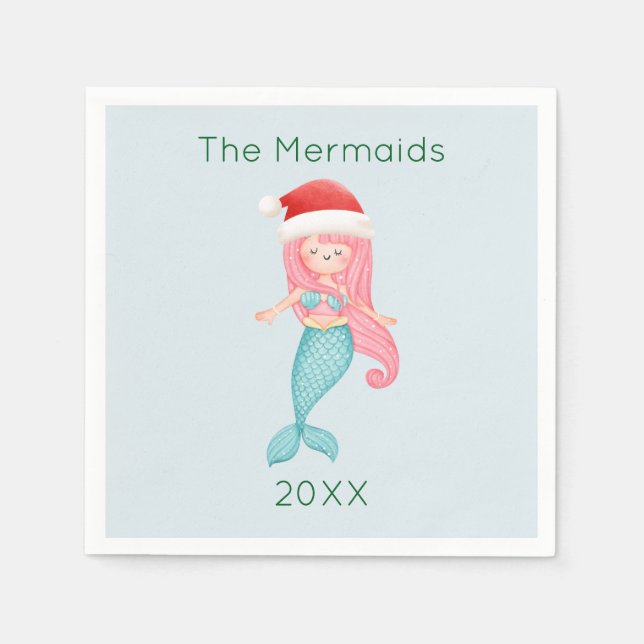 Mermaid Santa Christmas Serviette (Vorderseite)