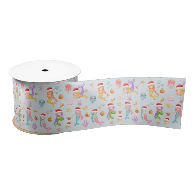 Mermaid Santa Pattern Satinband (Spule)