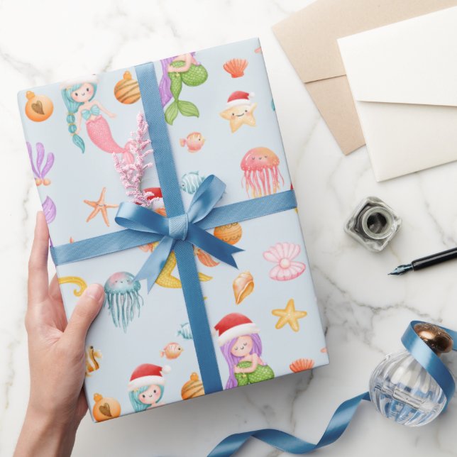 Mermaid Santa Pattern Weihnachten Geschenkpapier (Schenken)