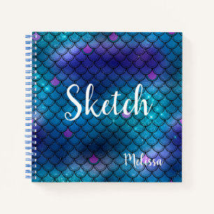 Mermaid Scale Blue Glitzer Monogram Sketchbook nic Notizbuch