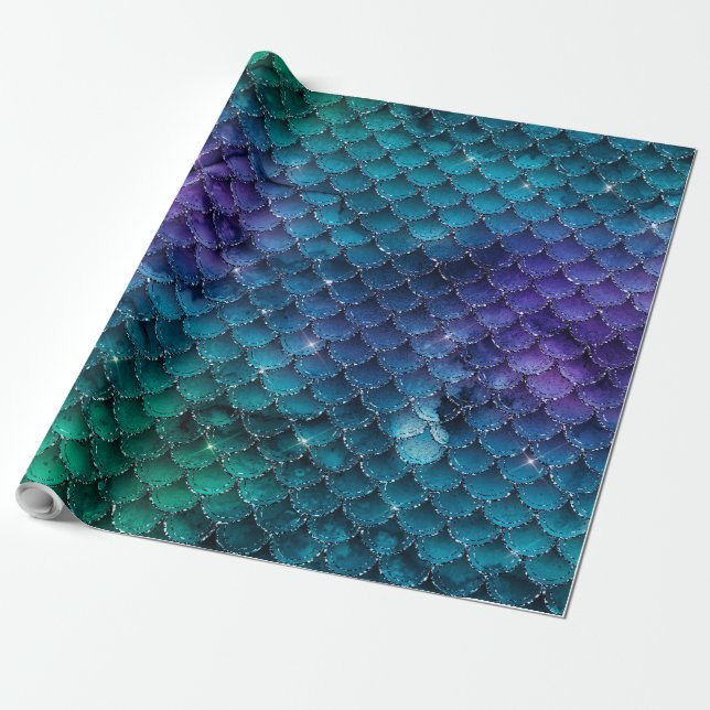Mermaid Scale Jewel Tone Wrapping Paper Geschenkpapier (Ungerollt)