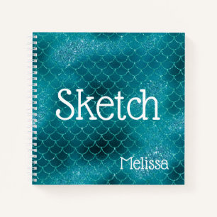 Mermaid Scales Aquamarin Glitzer Monogram Sketchbo Notizbuch